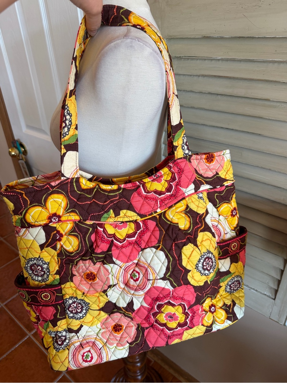 Vera Bradley BEAUTIFUL Quilted Floral Tote in Brown, Yellow & Pink - Picture 3 of 8